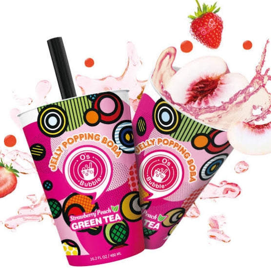 Os BUBBLE Popping Boba - Strawberry Peach Green Tea 350ml